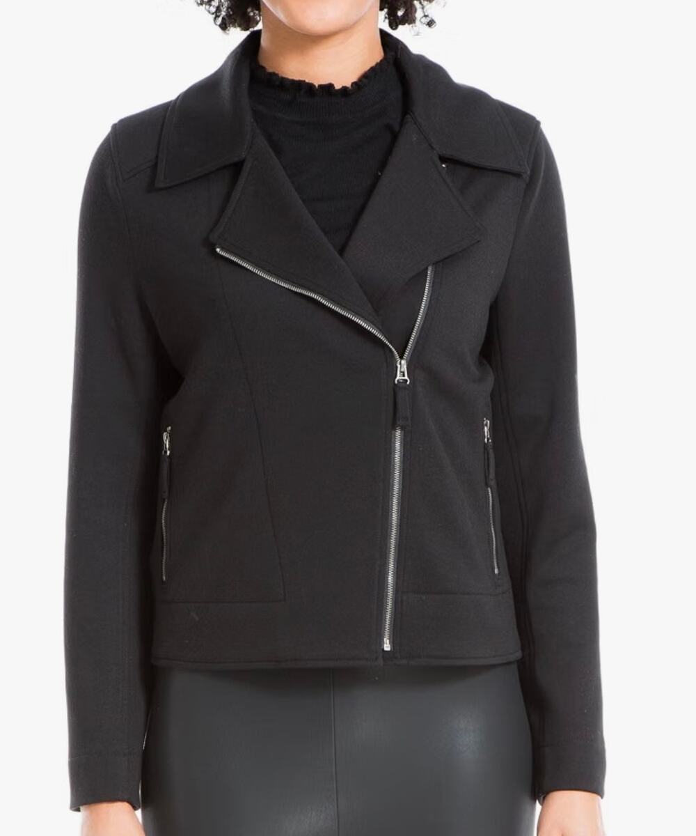 Max Studio Women’s Black Scuba Knit Asymmetrical Moto Jacket - Size XL